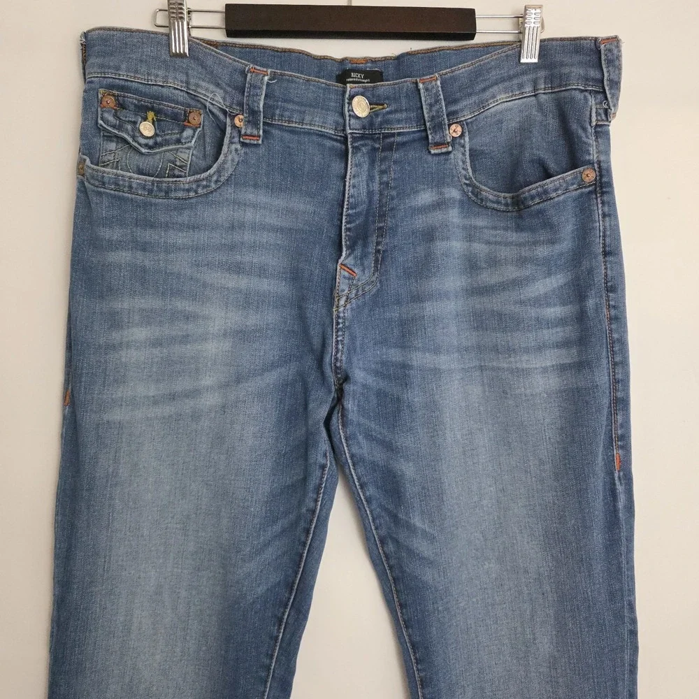 True Religion Ricky Jeans Mens Sz 38 X 33/34 Blue Relaxed Straight Flap Pockets
